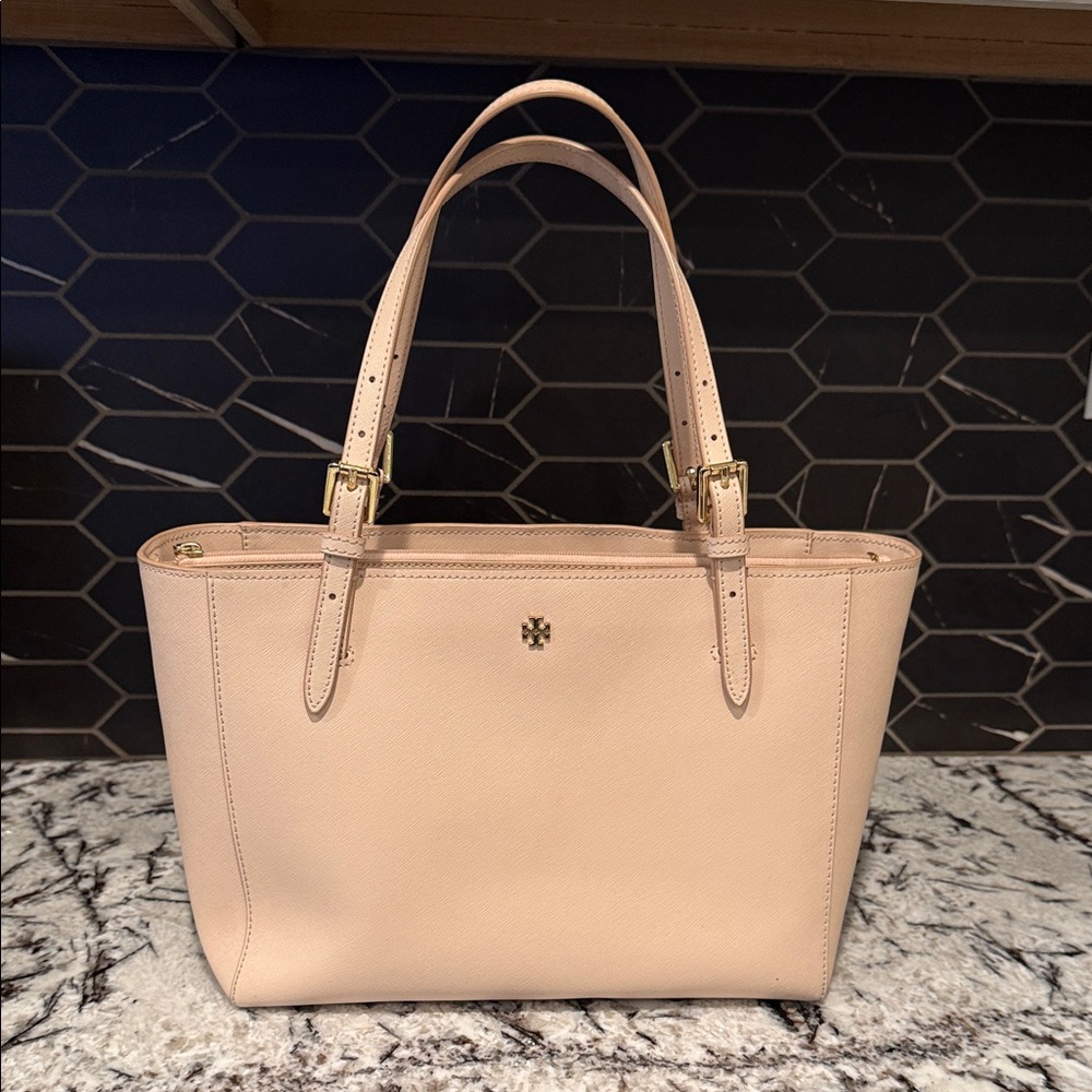 Tory Burch Cream Tote Bag with Gold Accents